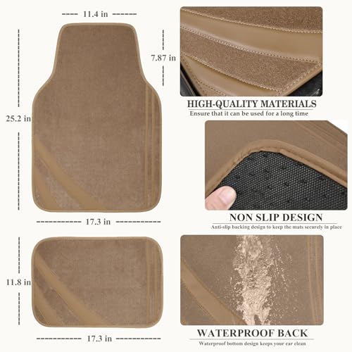 CAR PASS Alfombrillas de cuero beige impermeables con borde