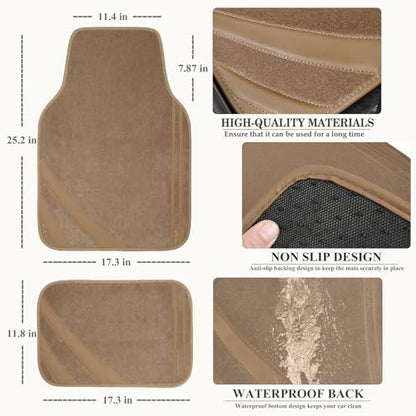 CAR PASS Alfombrillas de cuero beige impermeables con borde