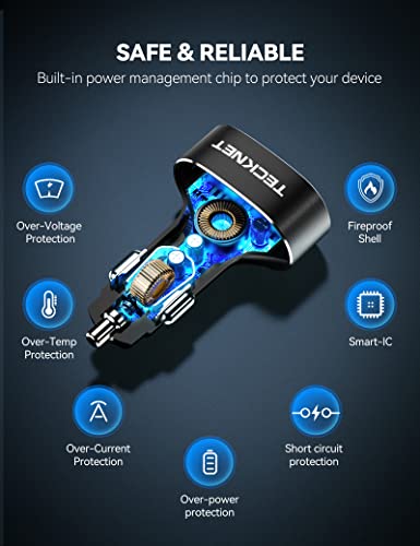 TECKNET Cargador de coche USB 54W 4-Port Car Phone Charger A