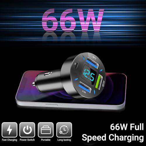 Cargador de coche USB C RDRKR 66 W, cargador USB de 4 puerto