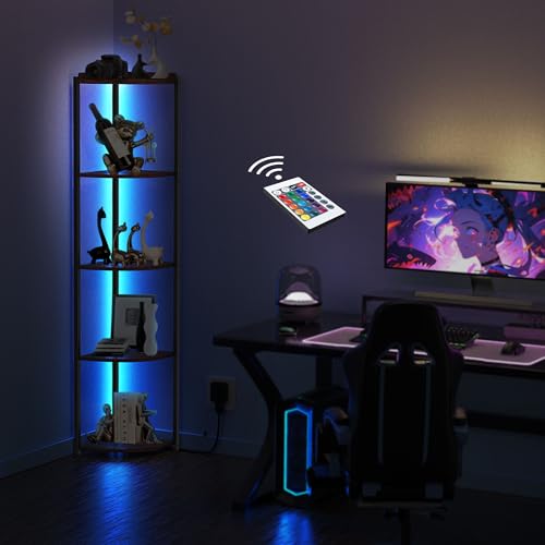 ZOUTOG Estante esquinero de 5 niveles con luz LED, estanterí