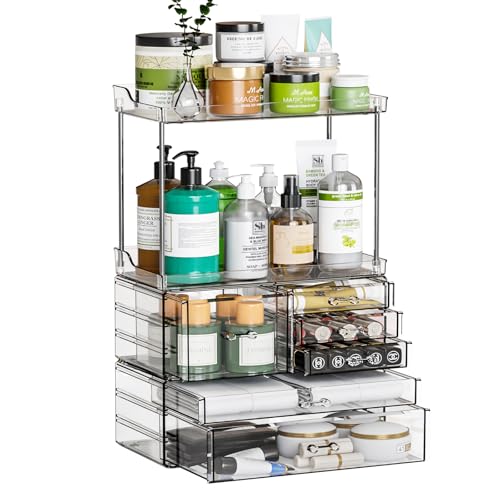 Estante organizador de encimera de baño de 3 niveles y 6 caj