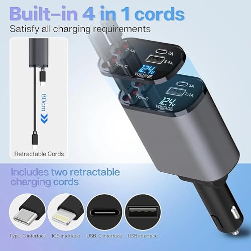 [Actualizado] Cargador retráctil para automóvil 4 en 1, 2 ca