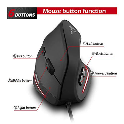 ZLOT Ratón vertical con cable, diseño ergonómico USB LED rat