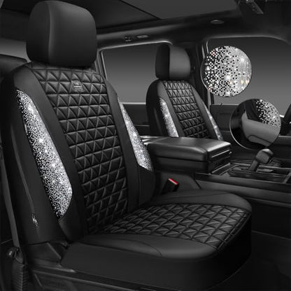 CAR PASS Bling Diamond Leather Car Seat Covers for 2 Front I