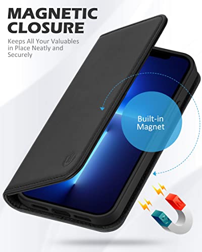 SHIELDON Funda para iPhone 13, de piel auténtica, con funció