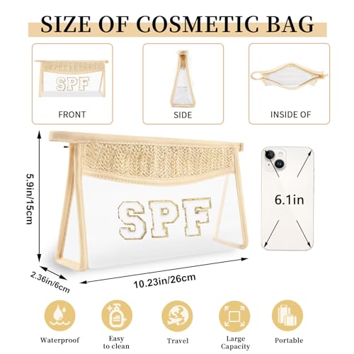 Pequeñas bolsas de maquillaje transparentes de paja bohemia
