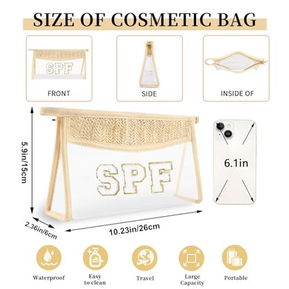 Pequeñas bolsas de maquillaje transparentes de paja bohemia