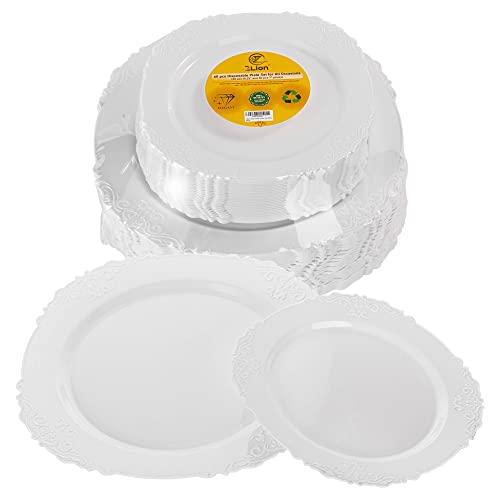 Zlion Juego de platos desechables blancos de 60 piezas, eleg