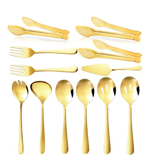 XEVOM Juego de utensilios dorados para servir, 12 unidades,