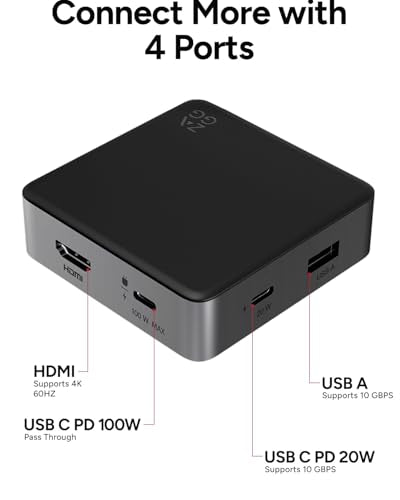 ZAGG Hub de 4 puertos: versátil USB-C PD, USB-A, USB-C, adap