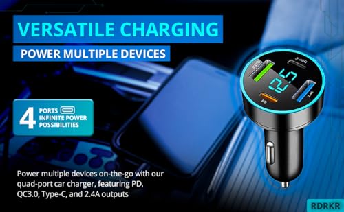 Cargador de coche de 66 W, cargador USB de 4 puertos, 2 adap