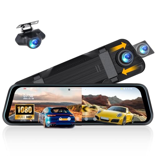 CAMECHO Cámara de espejo retrovisor, 9.66 pulgadas, Full HD