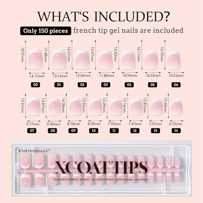 BTArtboxnails XCOATTIPS - Uñas de gel francesas a presión, u