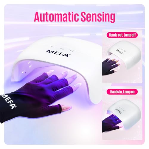 MEFA Lámpara de uñas UV con guantes UV, luz de 72 W para uña