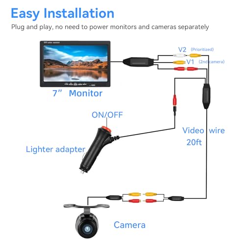 Cámara de respaldo con monitor de 7 pulgadas Fácil instalaci