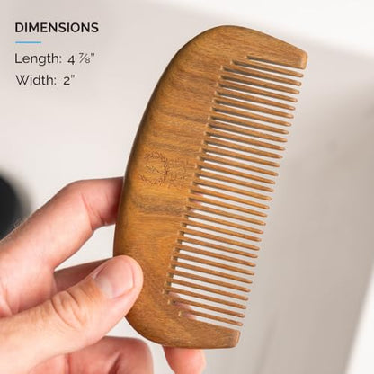 Zeus Peine de barba de sándalo orgánico con funda de cuero