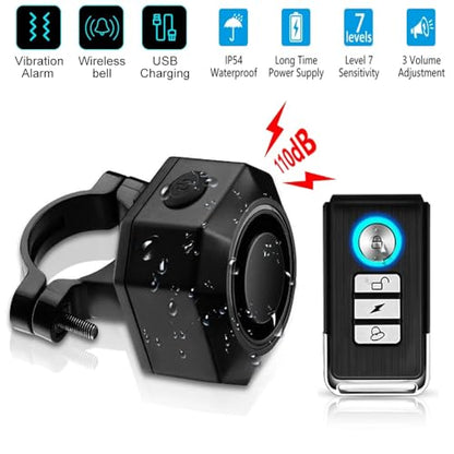Alarma de bicicleta recargable USB de 110 db con control rem