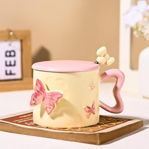Yoiemivy Taza de café de cerámica con tapa y cuchara, taza d