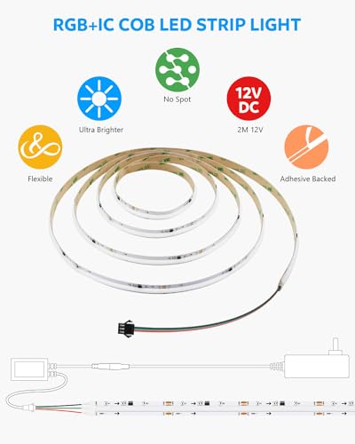 Aclorol Tira de luz LED RGB inteligente IC COB de 6.56 pies,