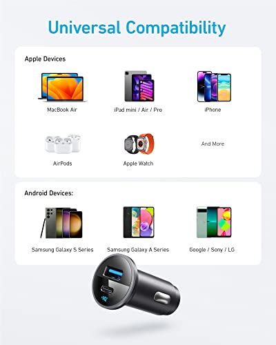 Anker Adaptador de cargador de coche USB C 323, cargador de