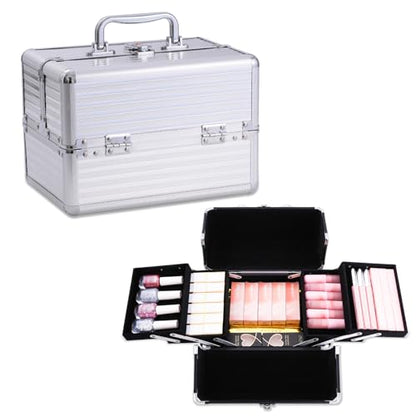Estuches de tren cosméticos, 6.69"x6.69"x9.84", Plateado (sl