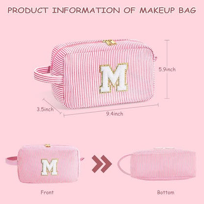 YOOLIFE Bolsa de maquillaje rosa con iniciales grandes y bon