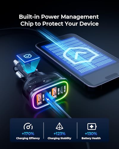 Cargador de coche USB C, 126 W [PD60W dual y QC30W] cargador