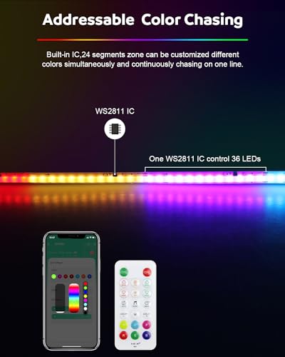 Aclorol Tira de luz LED RGB inteligente IC COB de 6.56 pies,