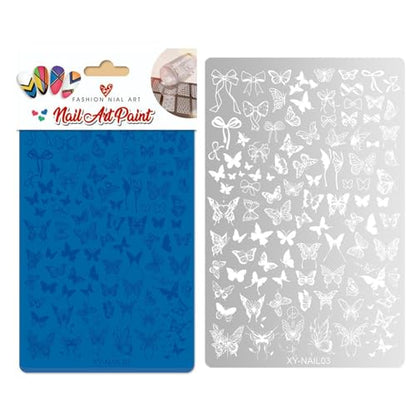 Placa de estampado de uñas, lazos de mariposa, diseño de cin