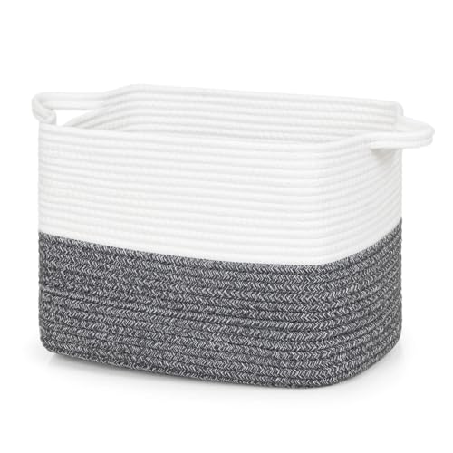 ZLG Cesta tejida de cuerda de algodón con asa, 13.5 x 11 x 9.5 pulgada