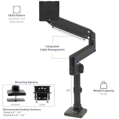 VIVO Brazo de monitor extendido alto de aluminio premium par