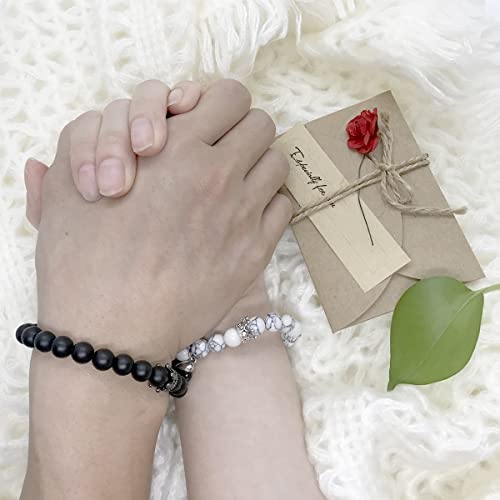 Ymeeaa Pulseras para parejas, pulseras de corona de rey y re