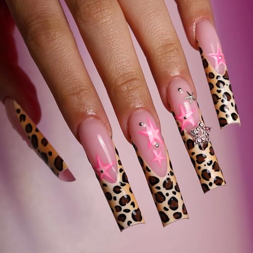 MERVF Uñas postizas largas cuadradas a presión, uñas postiza