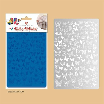 Placa de estampado de uñas, lazos de mariposa, diseño de cin