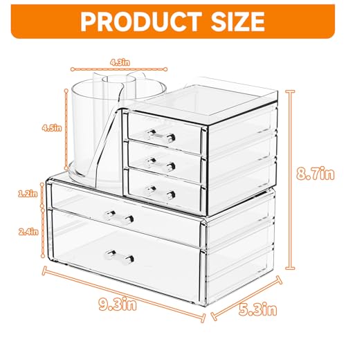 Organizador de maquillaje transparente con soporte giratorio