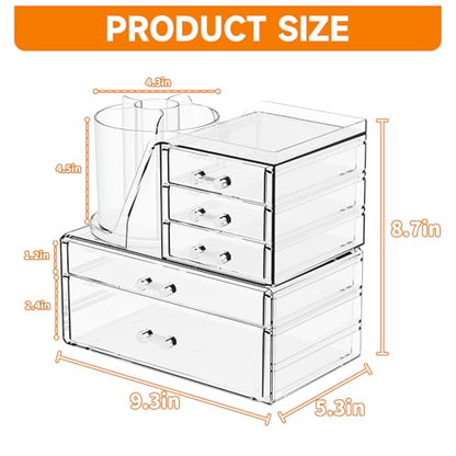Organizador de maquillaje transparente con soporte giratorio