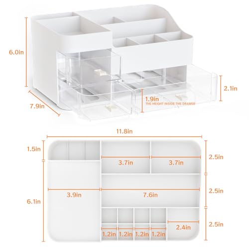Organizador de maquillaje blanco con 3 cajones, almacenamien