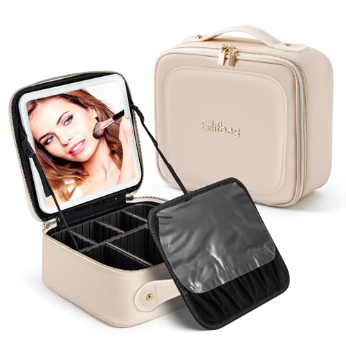 Bolsa de maquillaje con espejo LED, bolsa de maquillaje port
