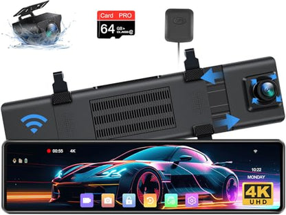 Cámara de espejo retrovisor 4K de 12 pulgadas mejorada 2025