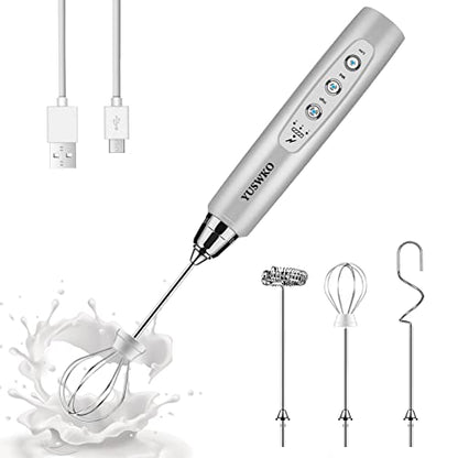 YUSWKO - Espumador de leche recargable USB de mano con 3 cab