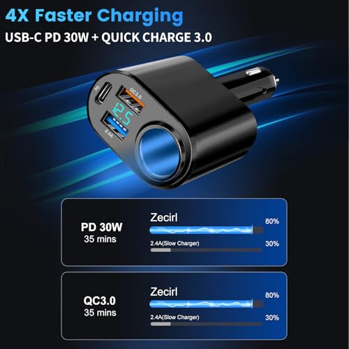 Cargador de coche USB C, PD 30 W tipo C cargador rápido USB