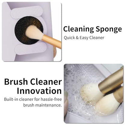 Silicone Makeup Brush Holder with Cleaning Pad - Travel Brus