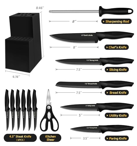 XANAPON Juego de cuchillos de cocina de 14 piezas, acero ino