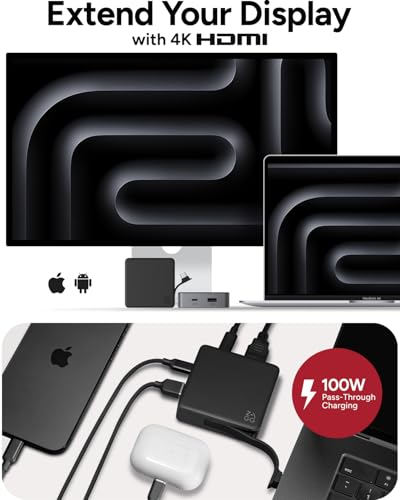 ZAGG Hub de 4 puertos: versátil USB-C PD, USB-A, USB-C, adap