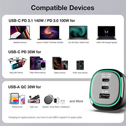 WOTOBEUS Cargador de coche súper rápido de 165 W, adaptador