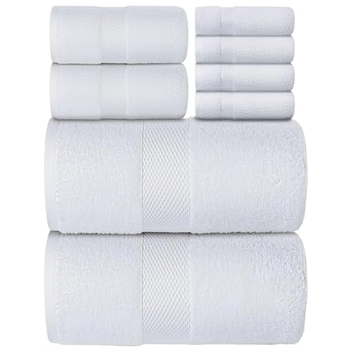 White Classic - Juego de 8 toallas de baño blancas de lujo,