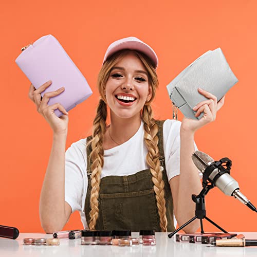 Jexine Bolsa de maquillaje pequeña de piel con cremallera, b
