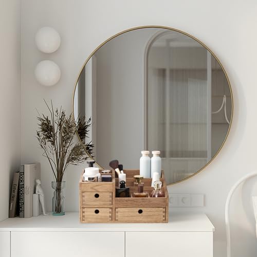 KIRIGEN Wood Makeup Organizer Storage Cabinet Tabletop Cosme