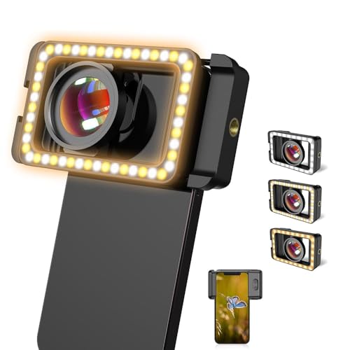 APEXEL Lente macro 15X para iPhone con luz de relleno LED, S